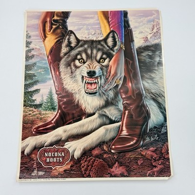 Vtg 1981 Nocona Boots Advertisement Poster Alex Rebel 19  X 22 1/2  Wolf