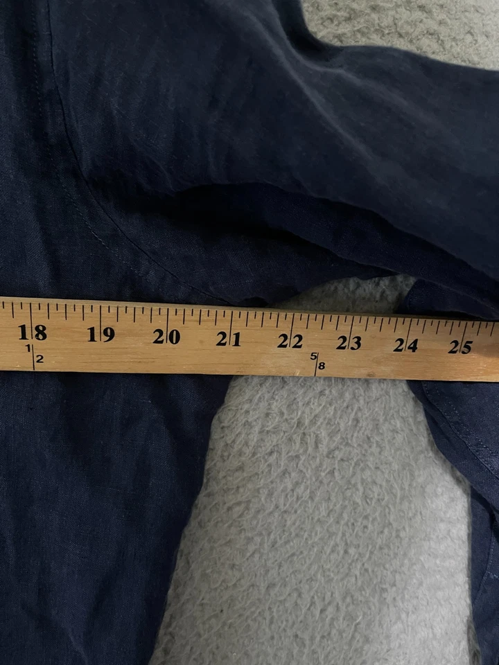 Camisa Massimo Dutti Para Hombre 100% Lino Talla Mediana Azul Cuello Mandarín Abotonada Foto 3 de 4