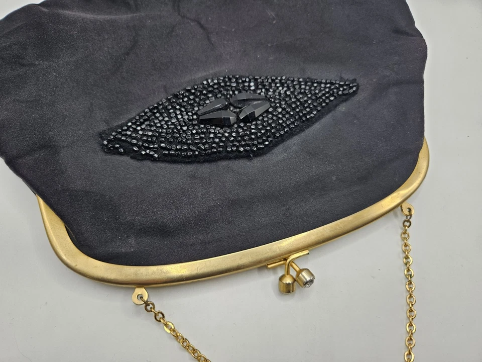 Vintage KORET Black Satin Evening Bag With Green & Red Change Purses Inside - Image 2 of 4