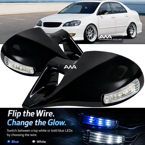 For 03-07 Toyota Corolla M-3 Style Gloss Black LED Manual Side Mirrors Pair