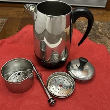 Vintage Farberware Superfast Model 138 Chrome 8 Cup Coffee Pot Percolator Works!