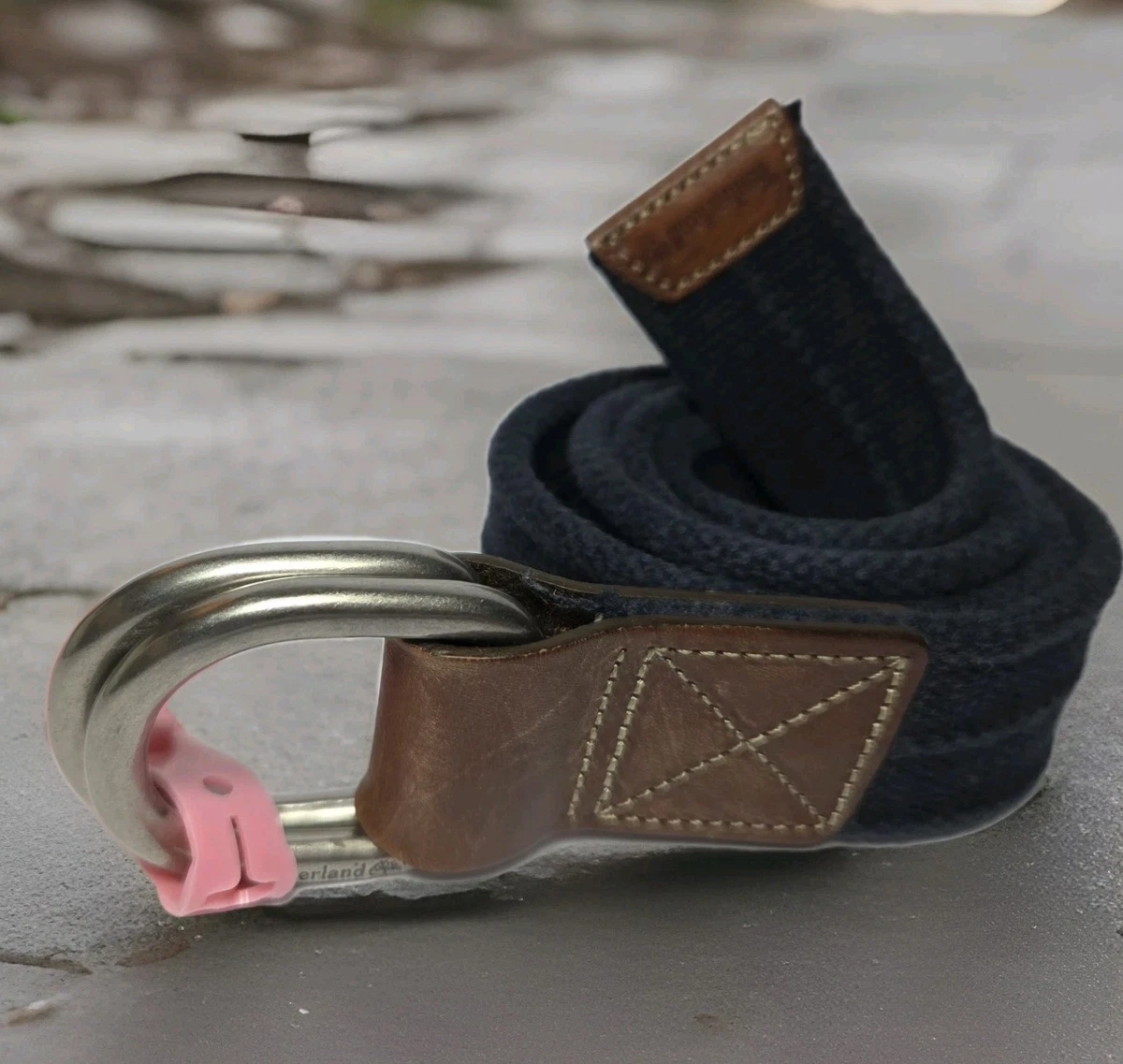 Victor Hugo Nautical Black Ivory Stripe Canvas D-Ring Leather Belt SZ 93 US 10 D Ring Belt Leather Indiana Women main image 3