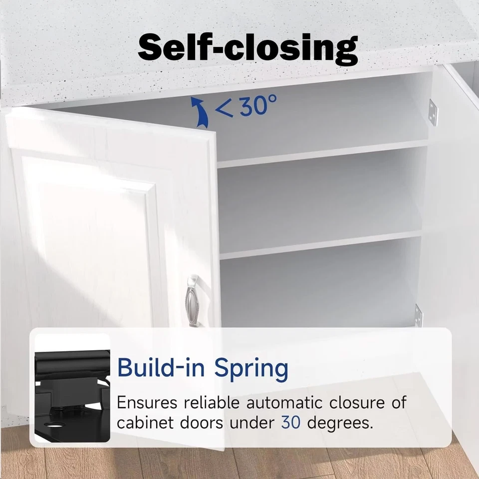 Paquete de 12 bisagras de gabinete semiocultas superpuestas de 1/2" negro mate cierre automático con... Foto 3 de 4