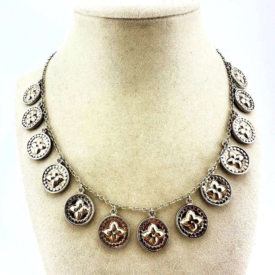 "Collar de diseñador Anna Beck plata esterlina 925 Suerte 13 chapada en oro moneda 17""" Foto 3 de 4