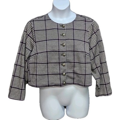 Torrid Double Knit Collarless Jacket 3X Cropped Houndstooth Anchor Button Career
