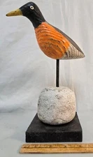Folk-Art Hand Carved Wood ROBIN by Wayne Baker on Carved Old Buoy 9 1/2" EXCLT