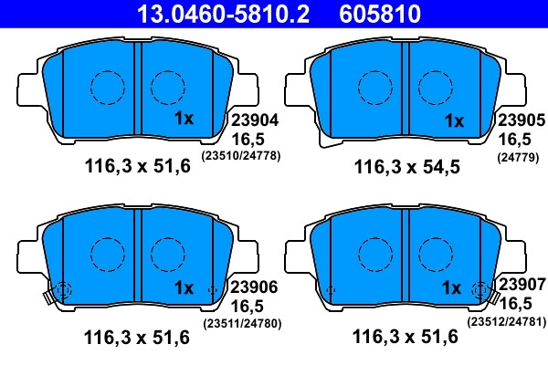 Plaquettes de frein de rechange ATE 13.0460-5810.2 pour système de frein à disque OE 04465-0W0