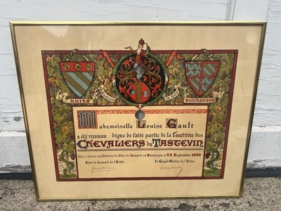1966 Chevaliers du Tastevin Burgundy Wine Society Certificate Framed Hansi Art