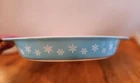 SALE $19.00- Vintage Pyrex Turquoise Snowflake 1-1/2 Qt Divided Casserole Dish