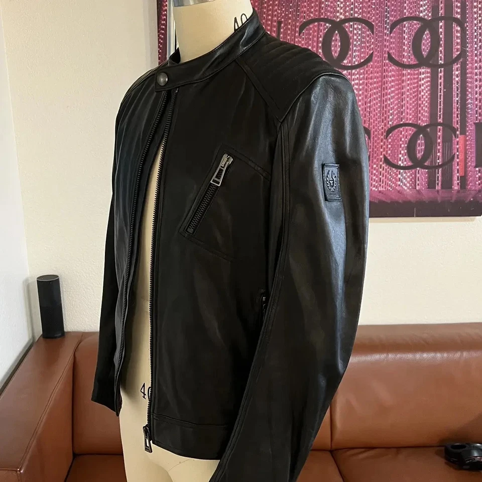 Chaqueta de Cuero Belstaff V Racer Cheviot Piel de Cordero Negra, Talla 40 (L), Nueva con Etiquetas Foto 4 de 4
