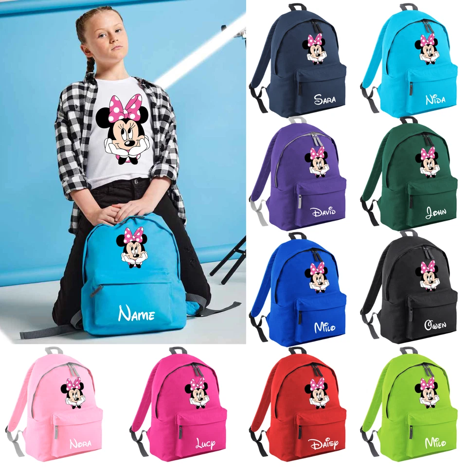 UT CUSTOM WEAR Personalised Minnie Mouse Kids School Backpack Custom Name Girls Rucksack Gift