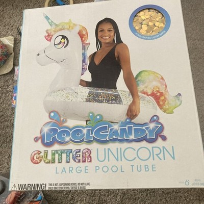 Brand New POOL CANDY Glitter Unicorn Large  Inflatable Pool Tube Float 40 