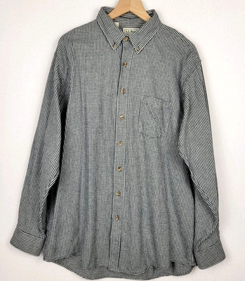 Vintage LL Bean Flannel Button Down Shirt Mens XL Tall USA Black Houndstooth