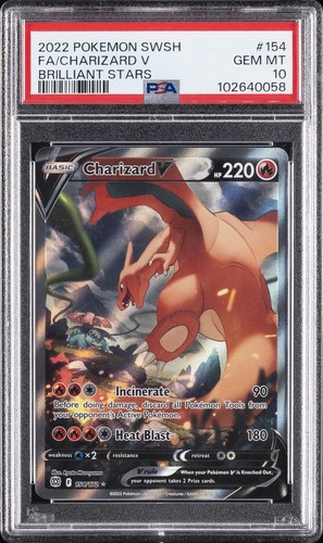 2022 POKEMON SWORD & SHIELD BRILLIANT STARS #154 FULL ART/CHARIZARD V PSA 10
