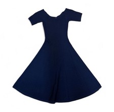 Michael Kors Navy Fit & Flare Off The Shoulder Short Sleeve Dress Waffle Weave