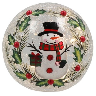 Shudehill Giftware Weihnachten Crackle Glas Schneemann LED Kugel klein