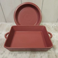 Threshold 14x9 Rectangular & 10.5 Round Stoneware Casserole Dish Two-Tone Brick