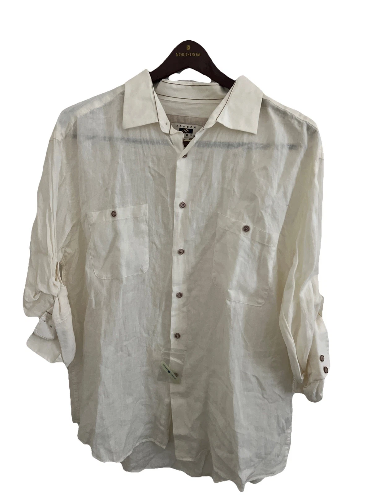 Joseph Abboud Linen Blend Shirt Men's XXL Long Sleeve Biege Beach Coastal