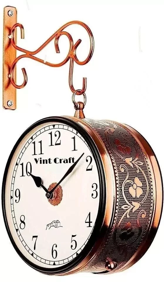 Orologio Da Parete Vintage Stile Stazione Ferroviaria, 20,3 Cm, Doppio Quadrante, Battuto Nero, Movimento Silenzioso