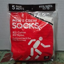 NOS Vtg Men's Crew Socks 5 Pairs White Cotton Blend Cushioned Terry Lined USA