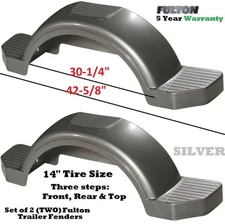 SET OF 2 (TWO) FULTON SINGLE AXLE TRAILER FENDERS 14" WHEELS TIRES SKIRT BOAT