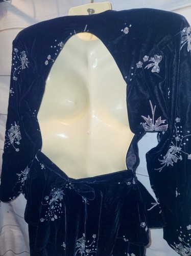 Vintage Climax 5 6 Rock Top Set 2-teilig Samt Splitter Rückenfrei Cocktail Schößchen Jacke - Bild 12 von 12