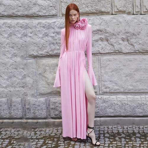 Abito da sera donna moda Halter fiori profondo V manica a campana cocktail ballo - Foto 8 di 8