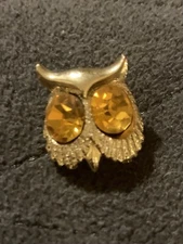 Vintage 1969s Nemo Owl Brooch With Yellow Crystal Eyes