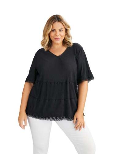 SARA - Plus Size - Womens Tops -  Cold Shoulder Eyelet Detail Knit Top - Picture 1 of 4