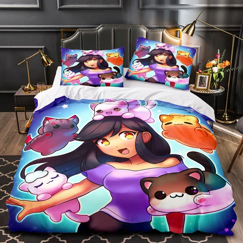 Juego de Sábanas 3D Aphmau Personajes Dibujos Animados 80x80 Funda de Almohada Funda Nórdica 135x200 - Imagen 10 de 11