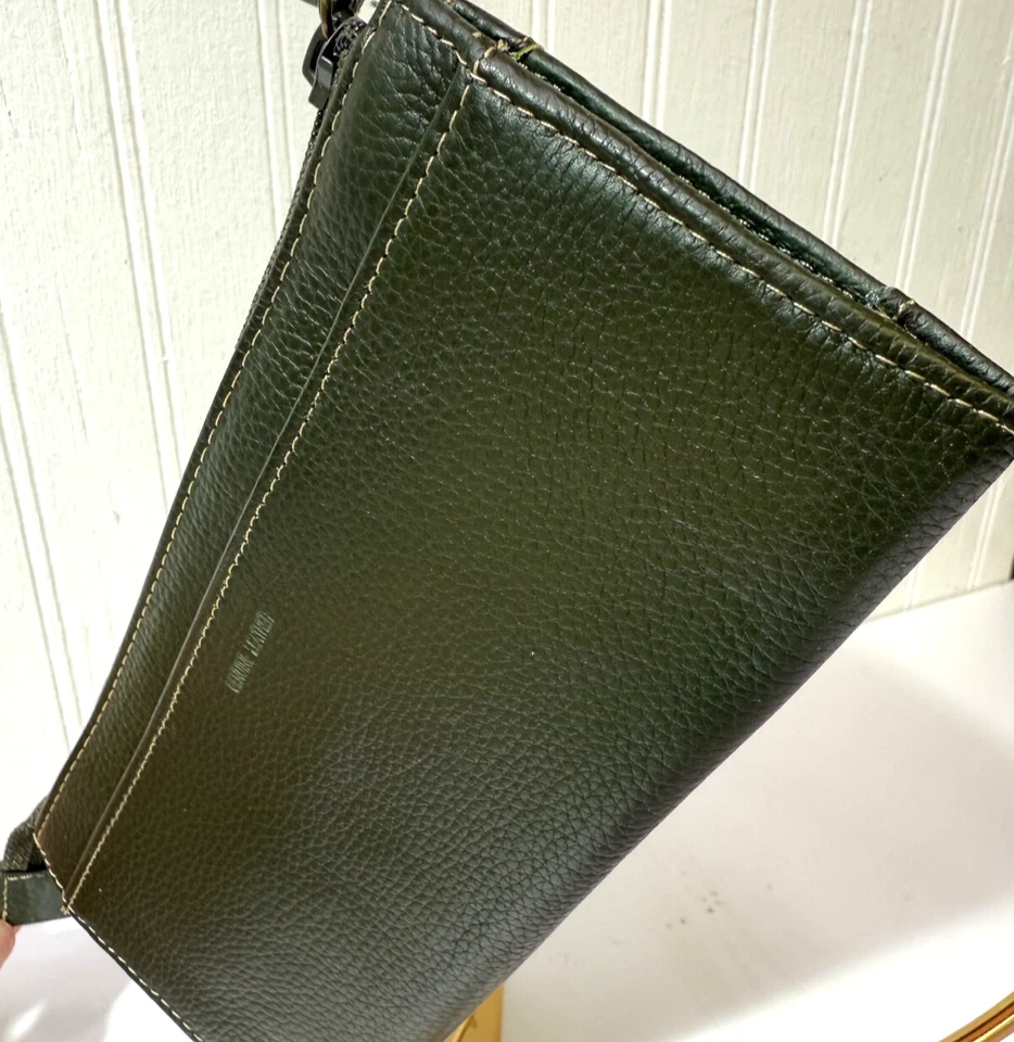 NEW! Merona Leather Clutch/Wallet Dark Green  8x4x2" Zip Closure Snaps Pockets - Image 4 of 4