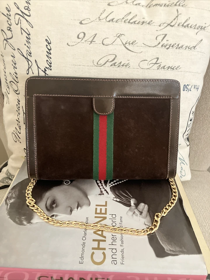 Auténtico Bolso de Mano Gucci Vintage Gamuza Línea Jerez Telaraña 2 Vías Modificado ❤️ Foto 3 de 4