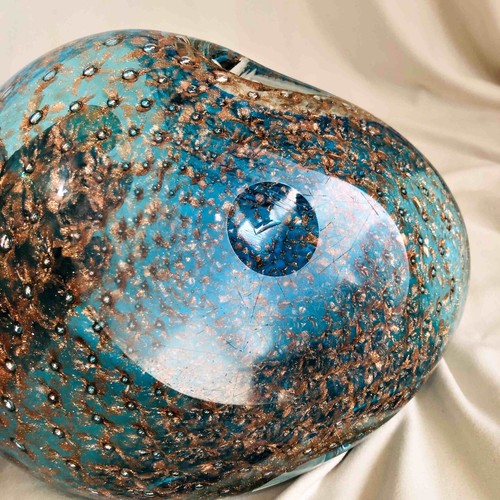 Vintage MURANO Art Glass Ashtray MCM Teal Blue and Gold ~ 3 pounds 15 ounces. - Picture 3 of 8