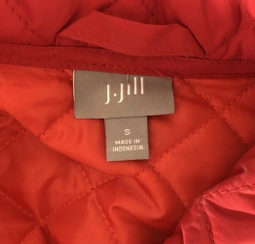 J Jill Puffer Jacket SMALL Red Black Button Pocket Quilt Lined Packable Washable - Picture 5 of 7