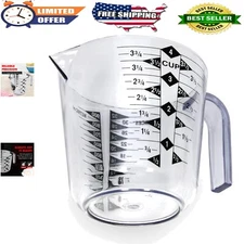 Clear 4-Cup Plastic Measuring Cup - Durable, Dishwasher Safe, US & Metric Gra...
