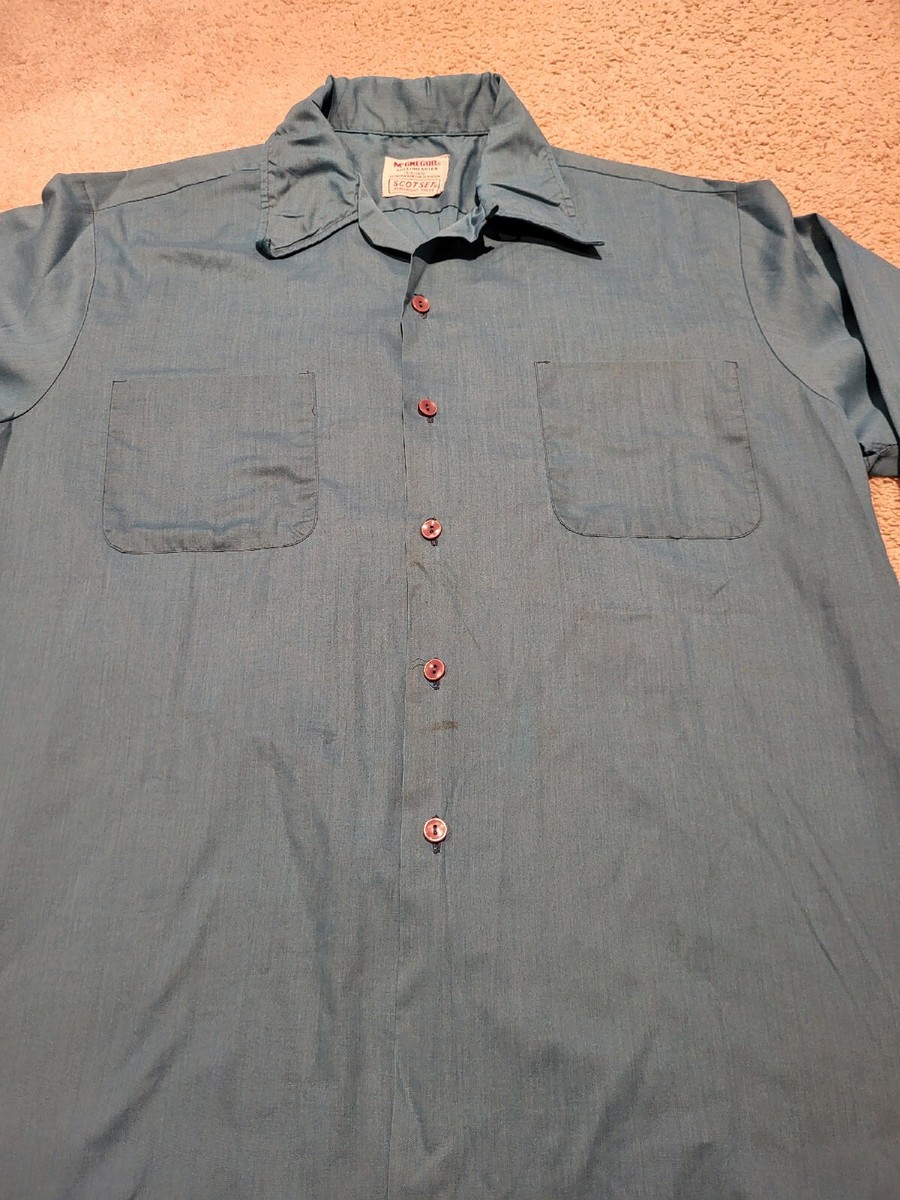 Vtg 1960s McGregor Million Mile Scotset Shirt BLUE Loop Collar 16