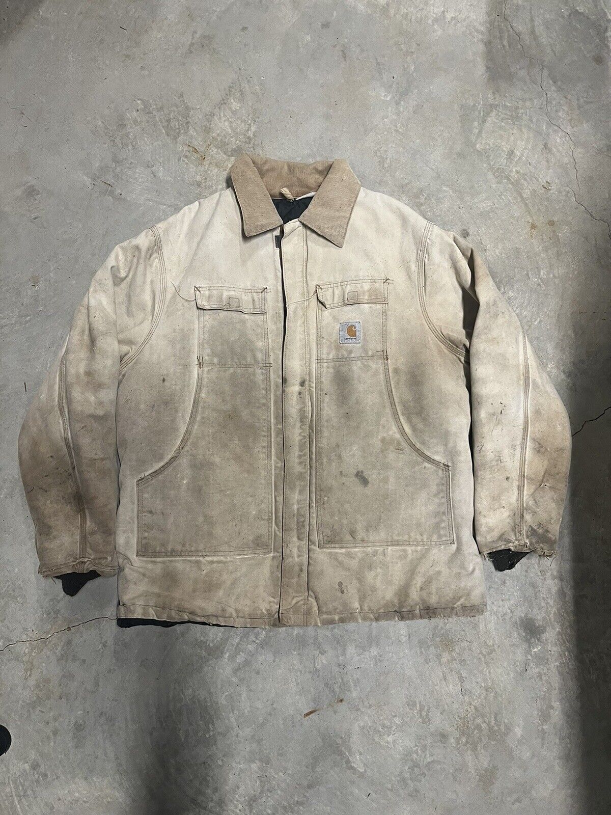 Carhartt Jacket Men's xl C26 Sandstone Duck quilt lined coat distressed ...