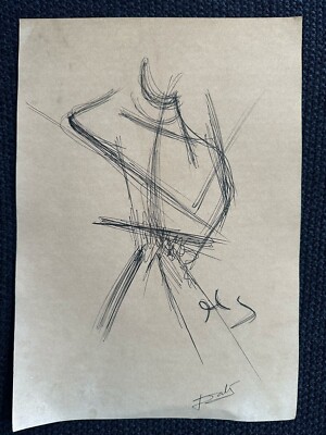 Salvador Dali drawing and painting on old paper signed stamped vintage