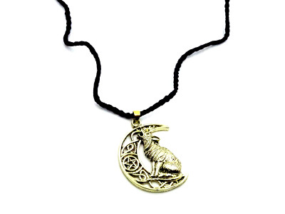 Hals Kette Halsband Schwarz Anhänger Halbmond mit Wolf Wikinger Trendig & Chic