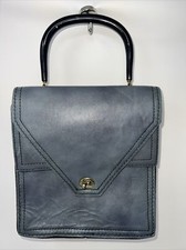 VTG Battani Made In the USA Blue Leather Twist Lock Hand bag 8x8x3