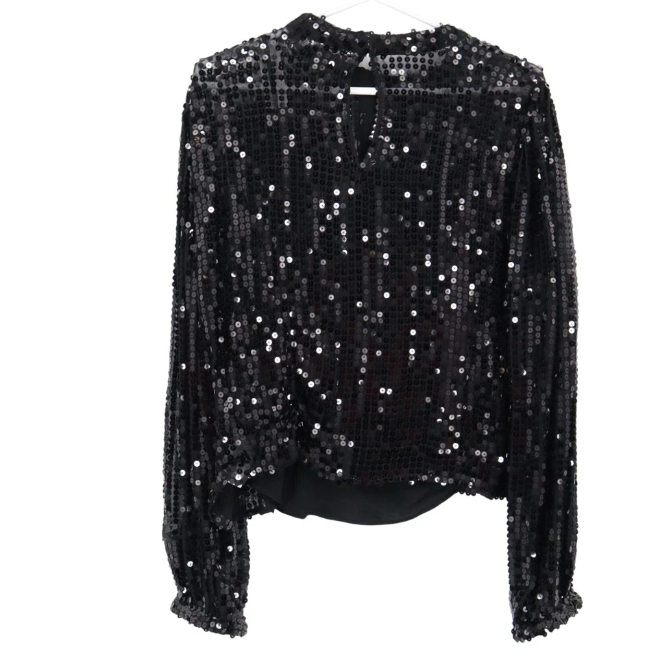 J. Top redondo de lentejuelas con cuello falso para mujer XL negro fiesta evento noche fiesta nuevo con etiquetas Foto 4 de 4