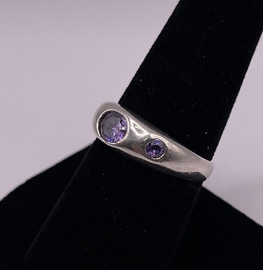 Sterling Silver Amethyst Trio Solid Ring Size 9.25 - image 3