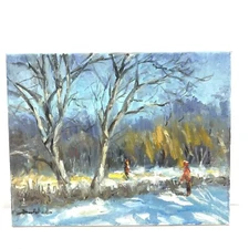 Original Artwork 11”x14” Oil On Canvas Winter Forest By Tadeusz Seidel