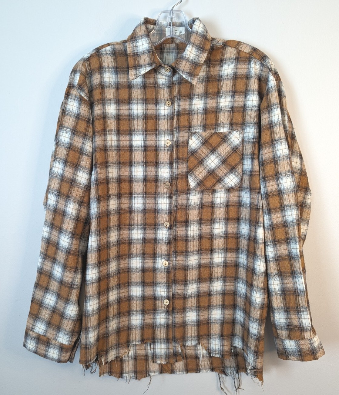 POL Deconstructed Hem Button Front Plaid Shacket … - image 2