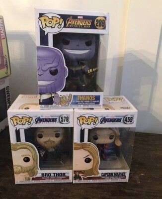Funko Pop Lot Avengers 289 578 459 Thanos Bro Thor Captain Marvel