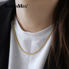 Silver/Gold Plated Stainless Steel Round Box Link Chain Necklace Choker for Girl