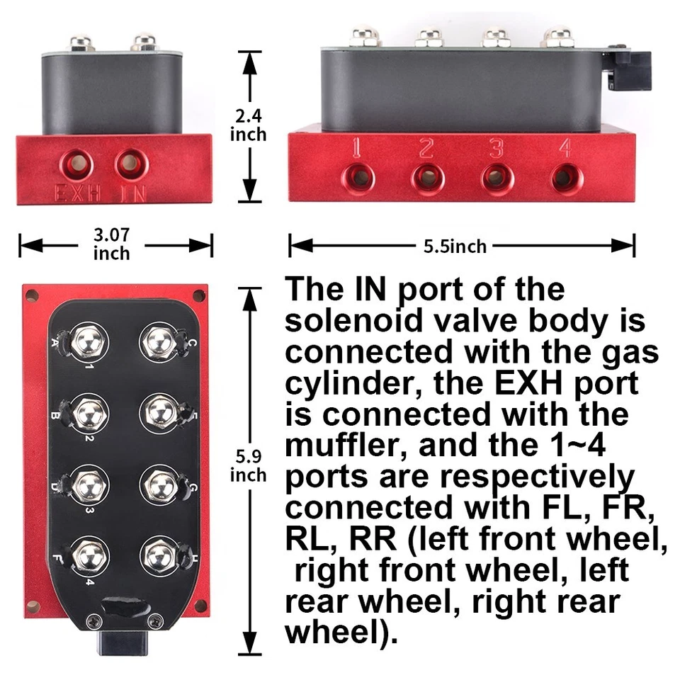Air Ride Solenoid Valves with Switch Controller +5 in 1 Display Air Ride Gauge - Image 4 of 4