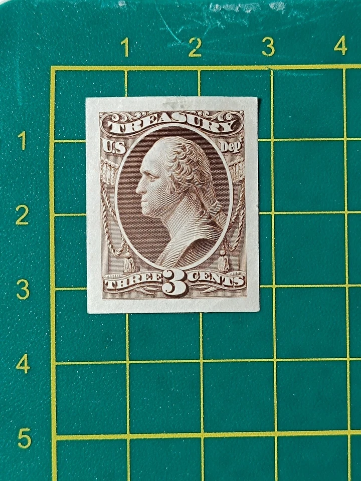 US Stamp 1873, Official Treasury Dept, 3c brown, Proof on India, VF - Image 2 of 4
