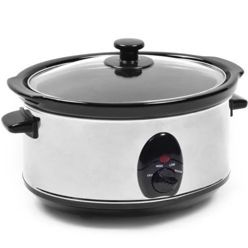 3.5L Electric Slow Cooker Removable Ceramic Pot Clear Glass Lid Stainless Steel