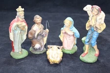 Vintage Italian Nativity Christmas Manger Scene 5 Figures with baby Jesus